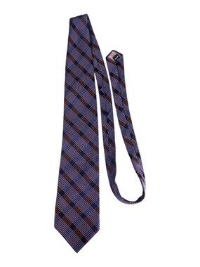 Ted Baker London 100% Silk Neck Tie Blue Brown Geometric Plaid Hand Tailored USA